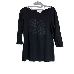 White House Black Market Top Womens Small Black Embellished 3/4‎ Sleeve